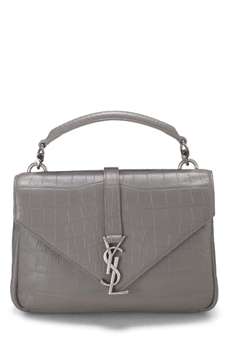 Yves Saint Laurent, Pre-Loved Grey Embossed Leather College Medium, Grey