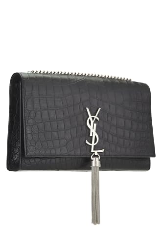 Saint Laurent, Pre-Loved Black Embossed Kate Tassel Medium, Black