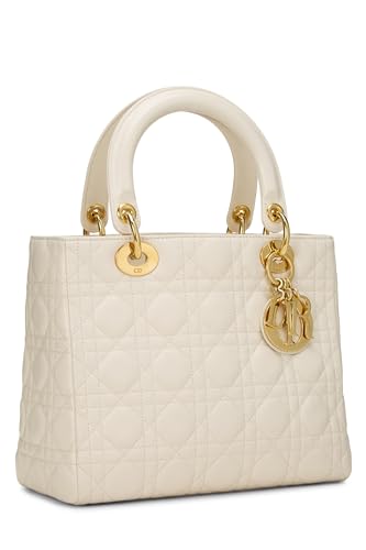 Dior, Pre-Loved Cream Cannage Quilted Lambskin Lady Dior Medium, White