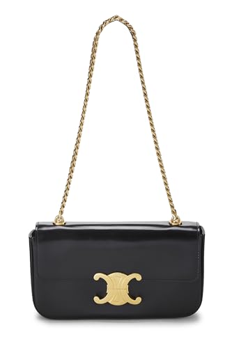 Céline, Bolso de hombro Claude con cadena de piel de becerro negra Pre-Loved, Negro