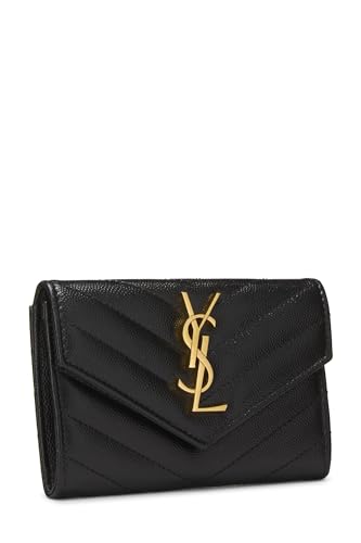 Yves Saint Laurent, Pre-Loved Black Grainy Leather Cassandre Flap Wallet Small, Black