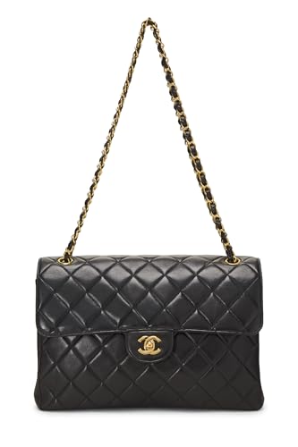 Chanel, sac à rabat classique double face en cuir d'agneau matelassé noir de taille moyenne, noir