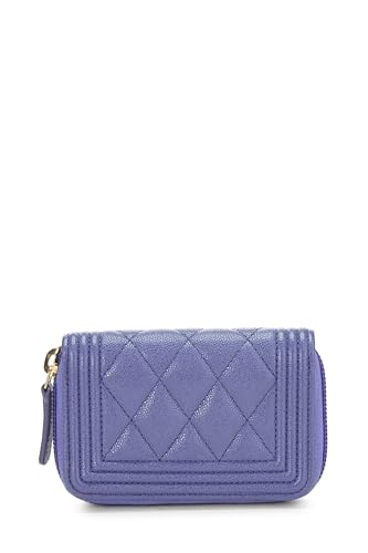 Chanel, Pre-Loved Purple Quilted Caviar Boy Zip Around Coin Purse, Purple