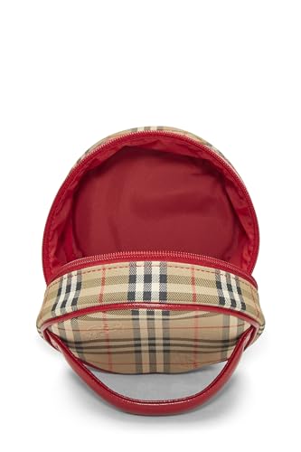 Burberry, Mini trousse de toilette ronde Haymarket en toile rouge d'occasion, rouge