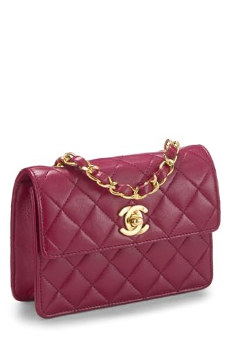 Chanel, Pre-Loved Pink Quilted Lambskin Half Flap Micro, Pink