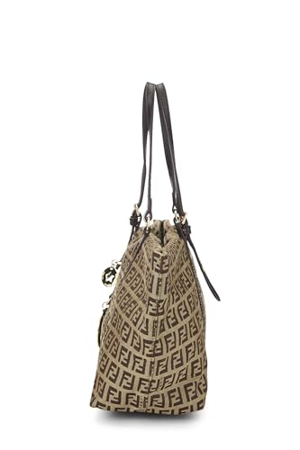 Fendi, Bolso tote pequeño de lona color beige con calabacín Pre-Loved, Marrón