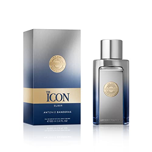 Antonio Banderas The Icon Elixir Eau De Perfume Para Hombre - Larga Duración - Aroma Fresco, Elegante Y Sexy - Notas Especiadas, Marinas Y Amaderadas - Ideal Para Eventos Especiales - 3.4 Fl Oz