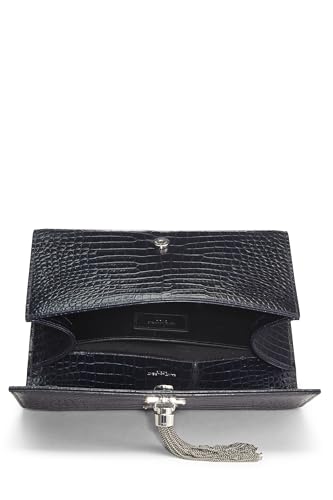 Yves Saint Laurent, Pre-Loved Black Embossed Kate Tassel Medium, Navy