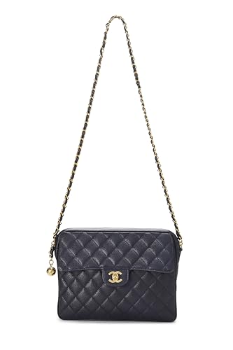 Chanel, Bolso para cámara grande con bolsillo de caviar acolchado azul marino Pre-Loved, Azul marino