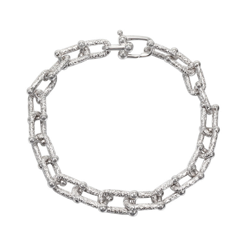 Bracelet texturé en argent sterling S925 en forme de U