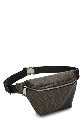 Fendi, Pre-Loved Black Leather & Zucca Coated Canvas Belt Bag, Brown