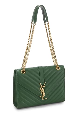 Yves Saint Laurent, Pre-Loved Green Calfskin Envelope Shoulder Bag Small, Green