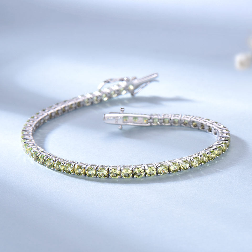 A Row Of Sterling Silver Full Of Diamond Luxury Peridot Bracelet Girls Fashion Simple Bright Silver Bracelet