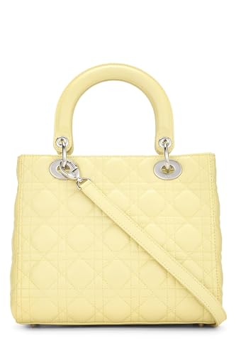 Dior, Lady Dior Medium en cuir d'agneau matelassé jaune Cannage d'occasion, jaune