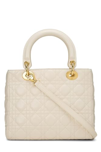 Dior, Pre-Loved Cream Cannage Quilted Lambskin Lady Dior Medium, White