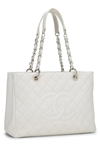 Chanel, Grand sac cabas matelassé Caviar blanc d'occasion (GST), blanc