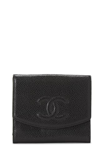 Chanel, portefeuille compact Timeless 'CC' Black Caviar d'occasion, noir