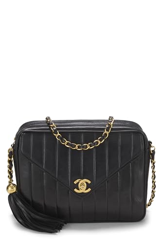 Chanel, sac à rabat enveloppe en cuir d'agneau noir d'occasion, taille moyenne, noir