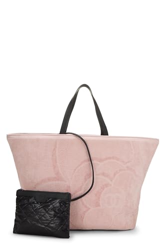 Chanel, grand sac fourre-tout en tissu éponge rose d'occasion, rose