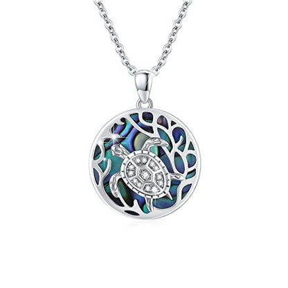 Collier avec pendentif tortue en coquillage d'ormeau en argent sterling 925 pour femmes et passionnées de l'océan