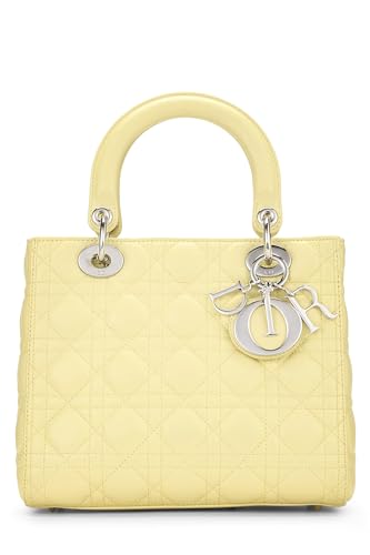 Dior, Lady Dior Medium en cuir d'agneau matelassé jaune Cannage d'occasion, jaune