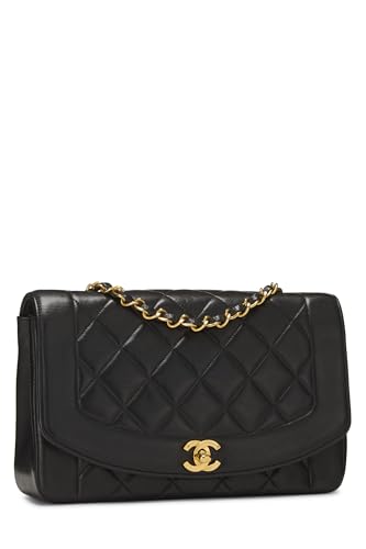 Chanel, Diana Flap Medium en cuir d'agneau matelassé noir d'occasion, noir