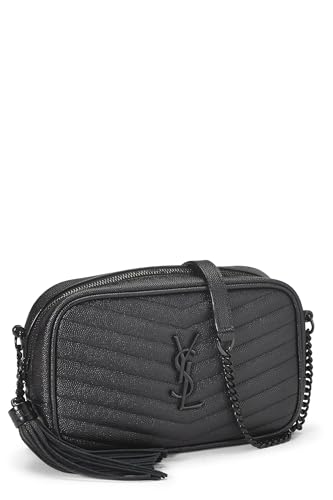 Yves Saint Laurent, Bolso para cámara Lou mini de cuero granulado con chevron negro Pre-Loved, Negro