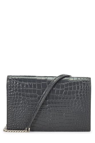 Yves Saint Laurent, portefeuille Kate gris gaufré avec pompon sur chaîne d'occasion (WOC), gris