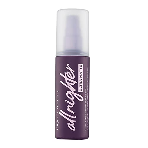 Spray fixateur de maquillage ultra mat All Nighter d'Urban Decay pour le visage (format standard), anti-transfert, tenue longue durée 16 heures, avec argile de kaolin absorbant l'huile, finition mate, végétalien - 4 fl oz