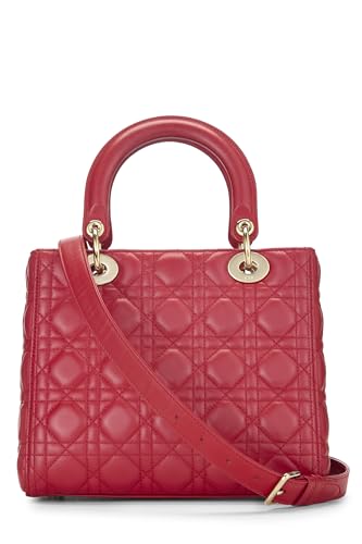 Dior, Pre-Loved Red Cannage Quilted Lambskin Lady Dior Medium, Red