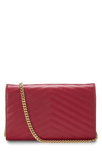 Yves Saint Laurent, Pre-Loved Red Grainy Leather Monogram Wallet On Chain (WOC), Red