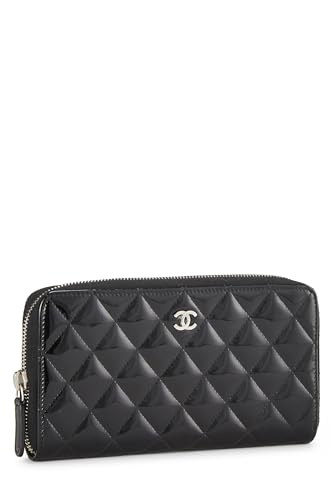 Chanel, Pre-Loved Black Patent Leather Zip Around Wallet, Black