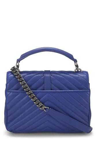 Yves Saint Laurent, Pre-Loved Blue Chevron Leather College Medium, Azul