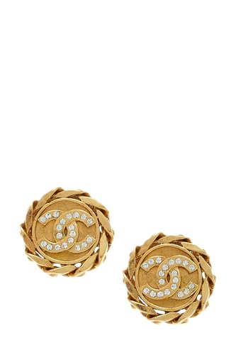 Chanel, Pre-Loved Gold & Crystal 'CC' Chain Border Earrings, Gold