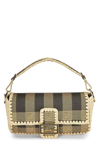 Fendi, Baguette convertible mediano de lona Pequin marrón Pre-Loved, Multicolor