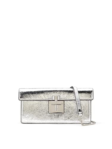 Oscar de la Renta, Clutch Alibi con pavé de cristal, plateado