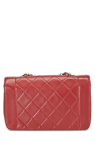 Chanel, Solapa Diana pequeña de piel de cordero acolchada roja Pre-Loved, Rojo