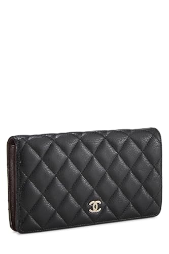 Chanel, portefeuille long yen classique matelassé noir Caviar d'occasion, noir