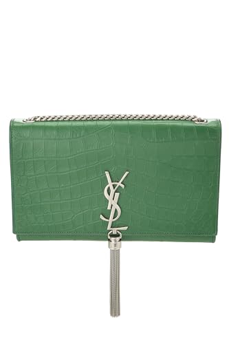 Yves Saint Laurent, Borla Kate mediana de cuero repujado verde Pre-Loved, Verde