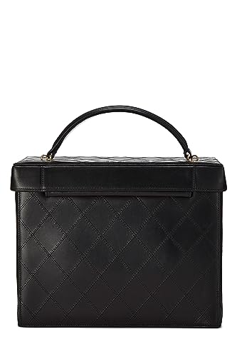 Chanel, trousse de toilette ronde « CC » en cuir d'agneau noir d'occasion, grande taille, noir