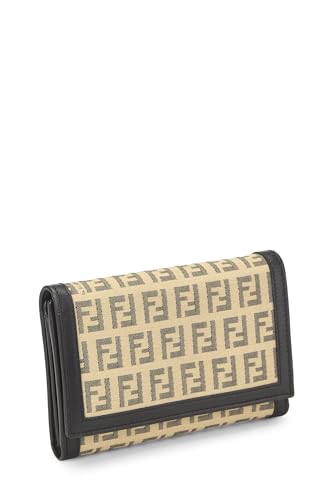 Fendi, portefeuille à deux volets en toile Zucchino noire d'occasion, noir