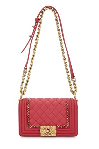 Chanel, Pre-Loved Pink Lambskin Chain Around Boy Bag Small, Pink