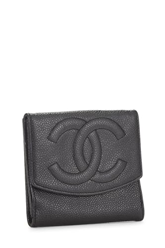 Chanel, Pre-Loved Black Caviar Timeless 'CC' Compact Wallet, Black