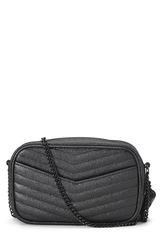 Yves Saint Laurent, Bolso para cámara Lou mini de cuero granulado con chevron negro Pre-Loved, Negro