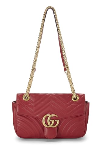 Gucci, Pre-Loved Red Leather GG Marmont Shoulder Bag Small, Red