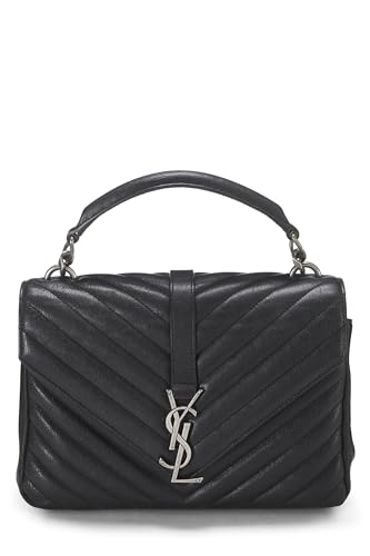 Yves Saint Laurent, College Medium en cuir à chevrons noirs d'occasion, noir