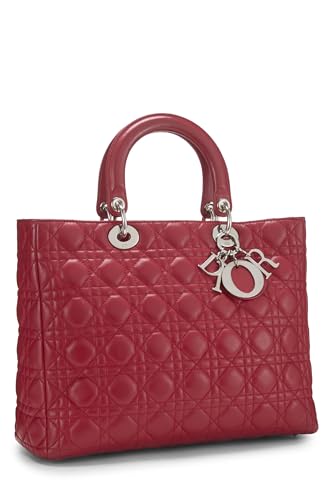 Dior, Pre-Loved Red Cannage Quilted Lambskin Lady Dior Large, Red