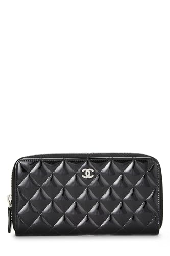 Chanel, portefeuille zippé en cuir verni noir d'occasion, noir