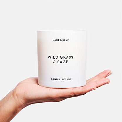 Lake & Skye Wildgrass & Sage Candle (8 oz) 50 Hours of Burn Time, 100% Soy Wax, Vegan