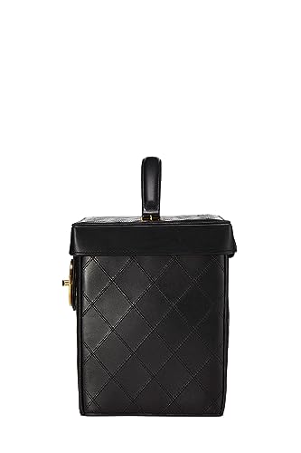 Chanel, trousse de toilette ronde « CC » en cuir d'agneau noir d'occasion, grande taille, noir